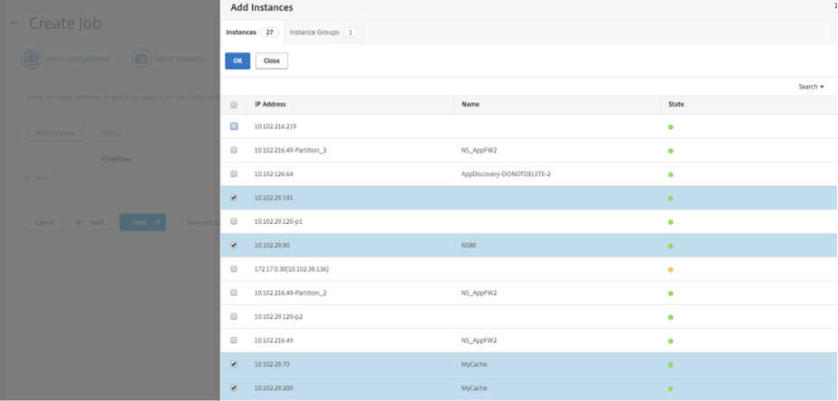 Select instances for job