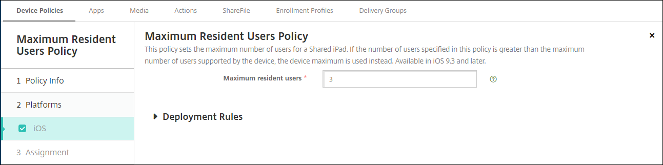 Device Policies configuration screen