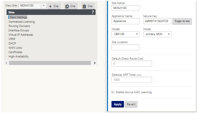 MCN basic settings view