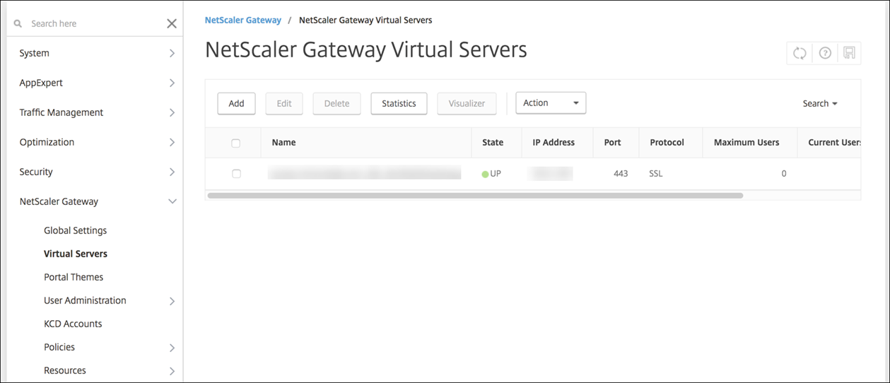 Citrix Gateway status screen