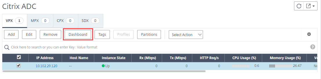 Instance dashboard