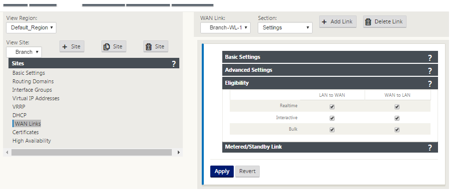 New config editor WAN links eligibility