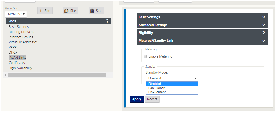 New config editor sites WAN links metered links