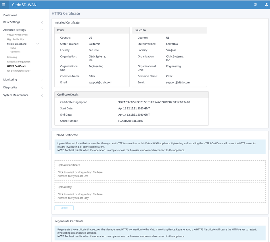 New user interface HTTPS certificate