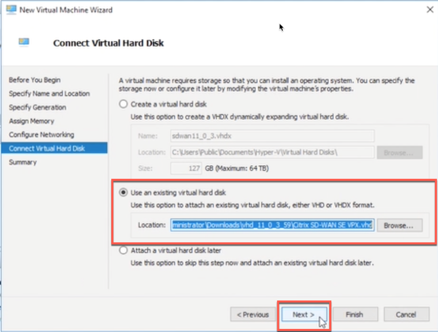 Connect virtual hard disk