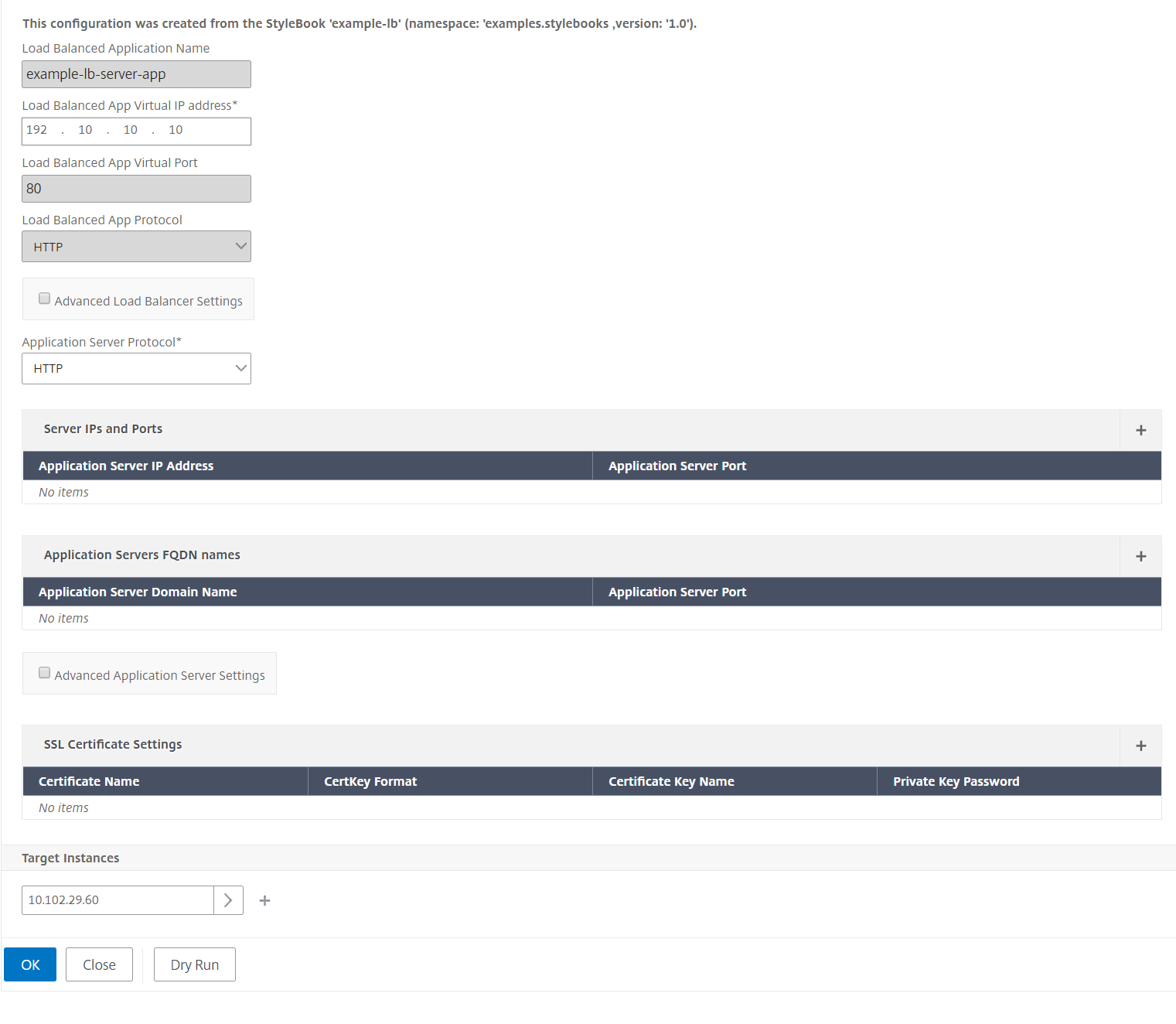 Example load-balancing configuration pack