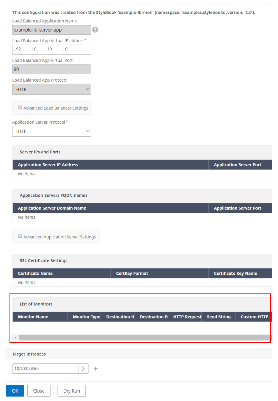 Example parameters after configuration pack migration