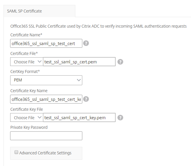 SAML SP Certificate