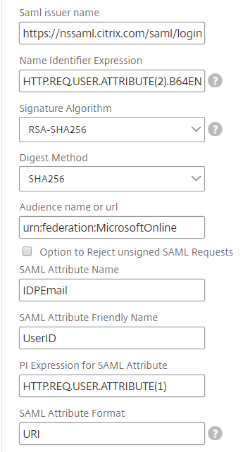 Optional fields for SSO Office 365 StyleBook