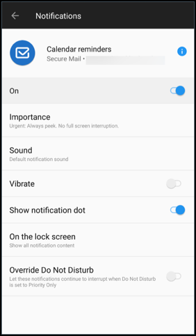 Calendar Notification channel settings