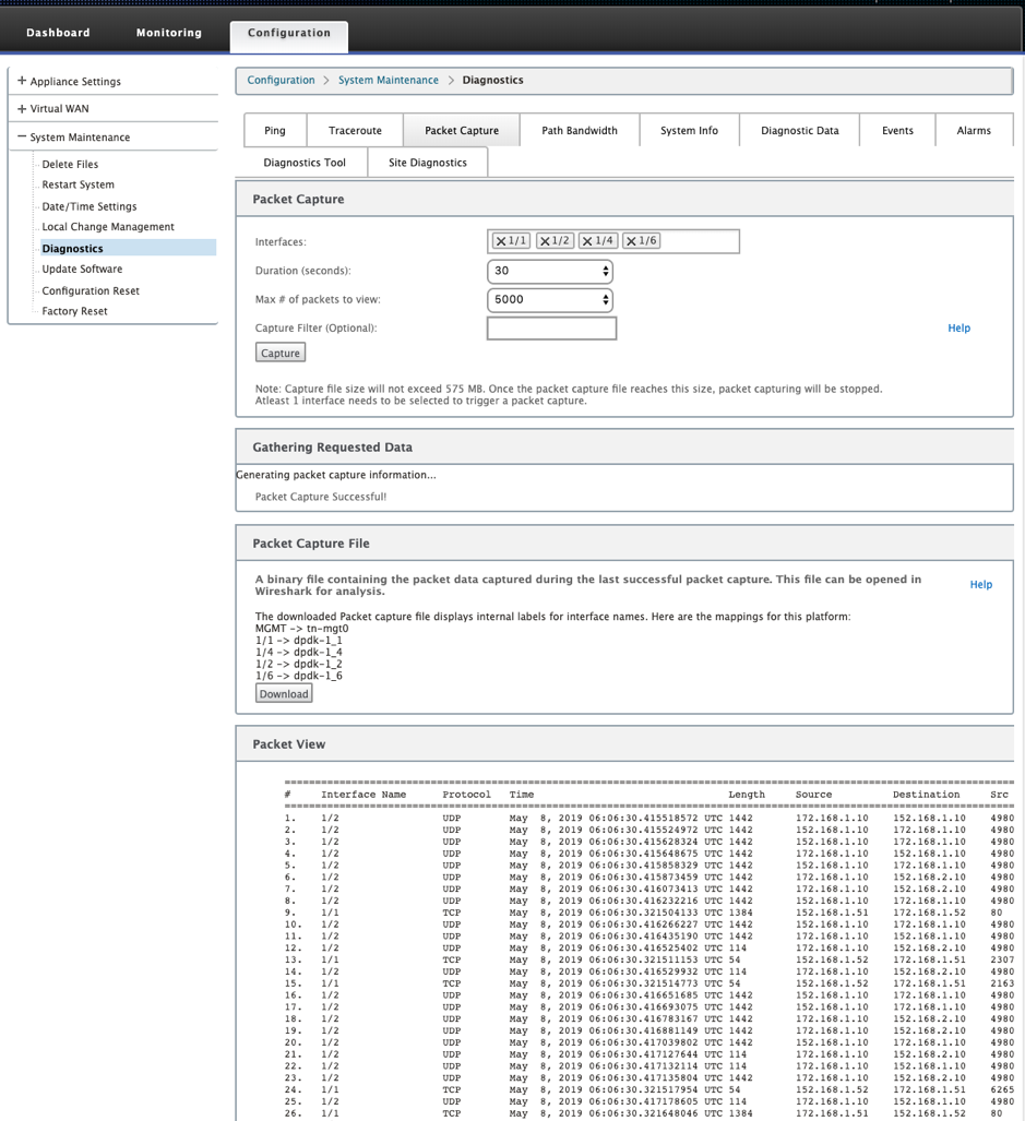 Packet capture results