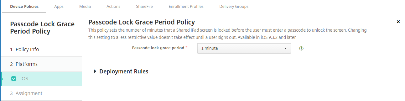 Device Policies configuration screen