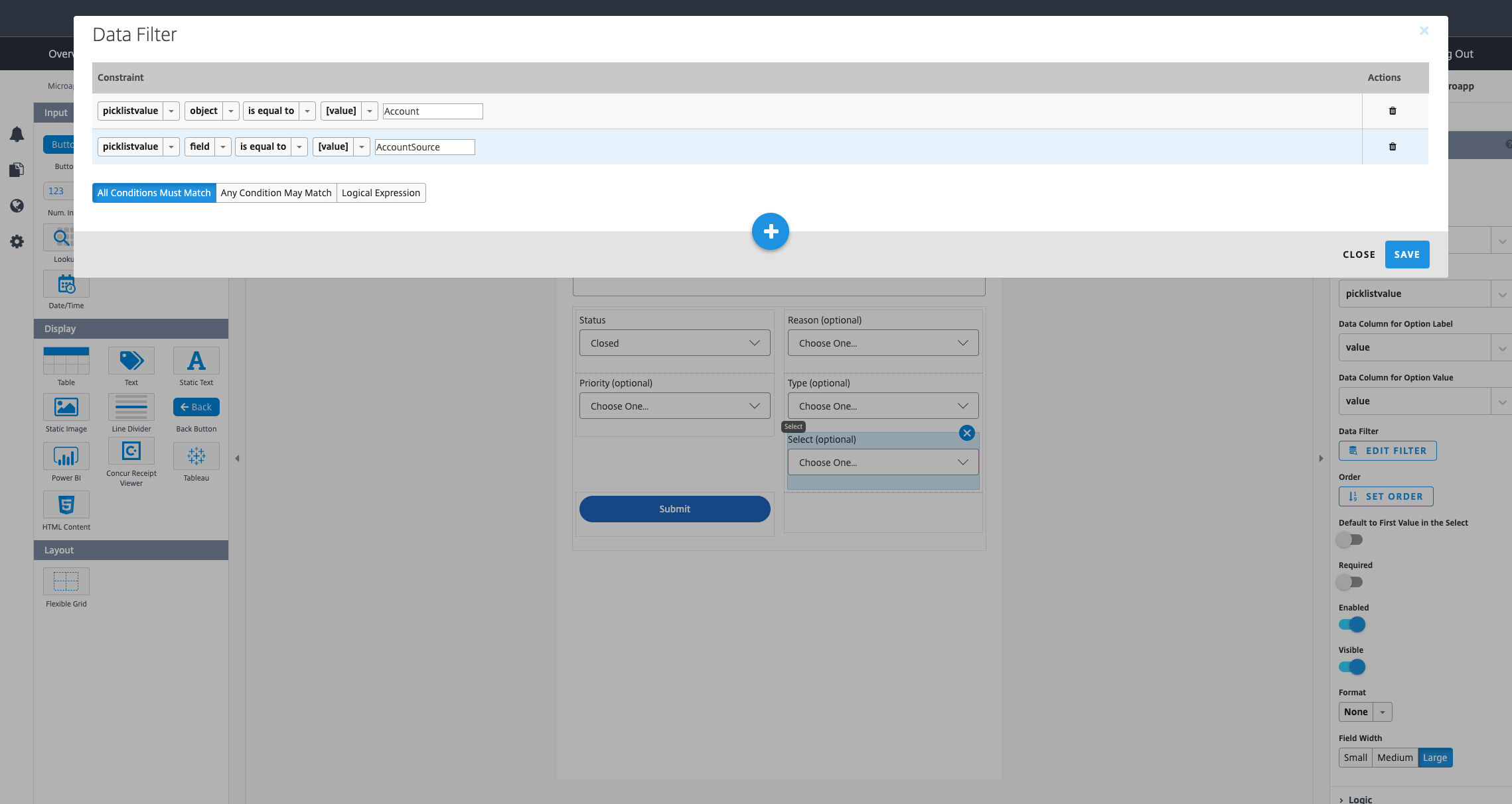 Setting picklistvalue filters