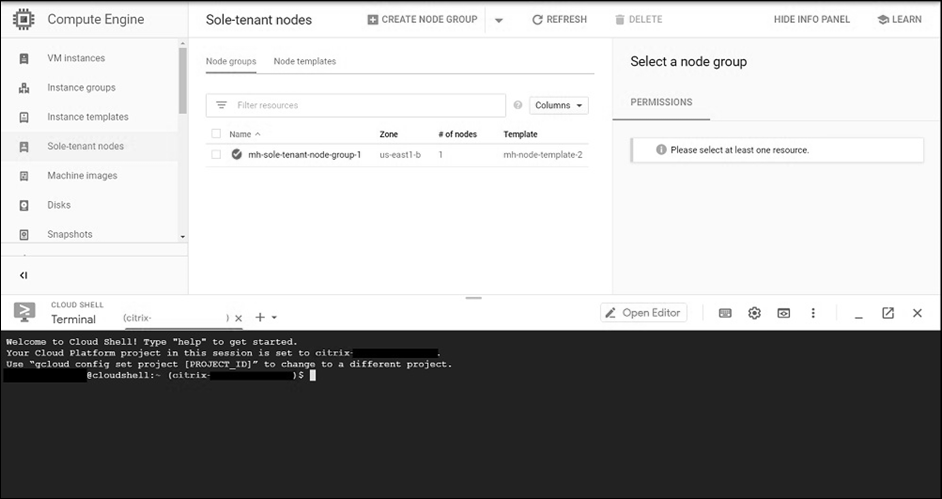 Google Cloud Shell terminal window