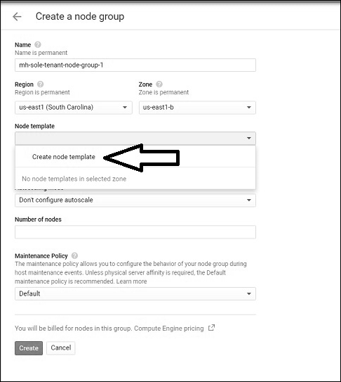 Select node group template