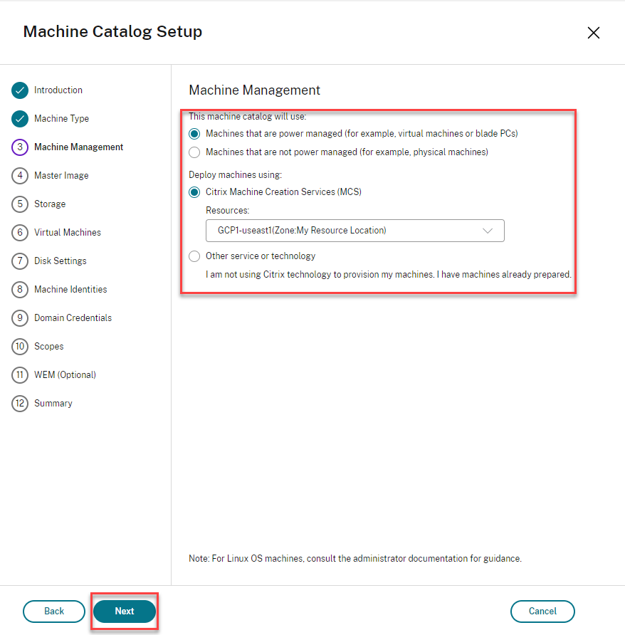 Select machine management