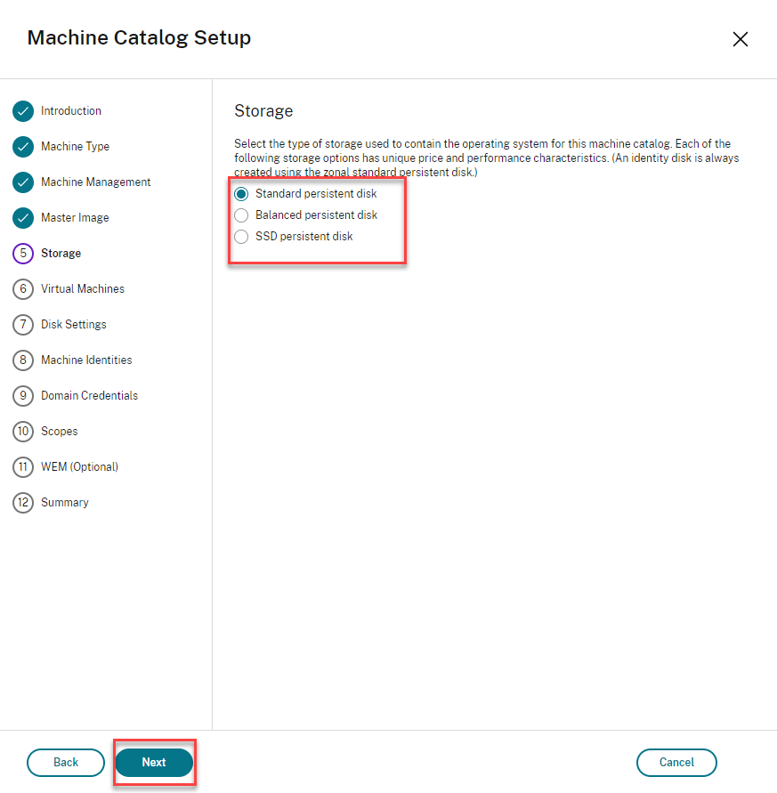 Select storage type