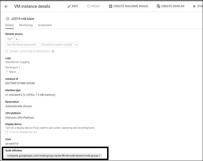 VM instance details