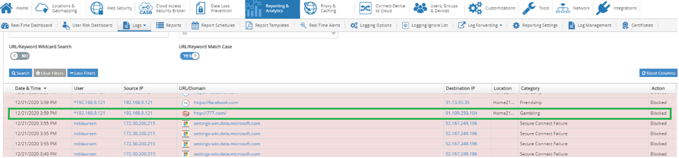 Web Category 777 blocked via IPsec Tunnel Reporting Stats