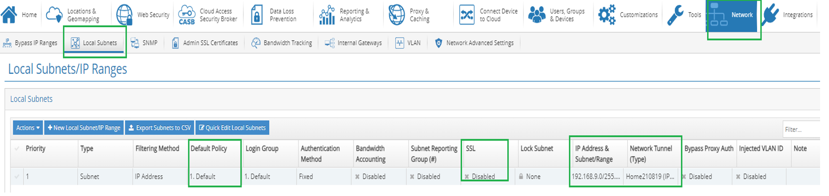 Citrix SIA Service Tunnel Local Subnets