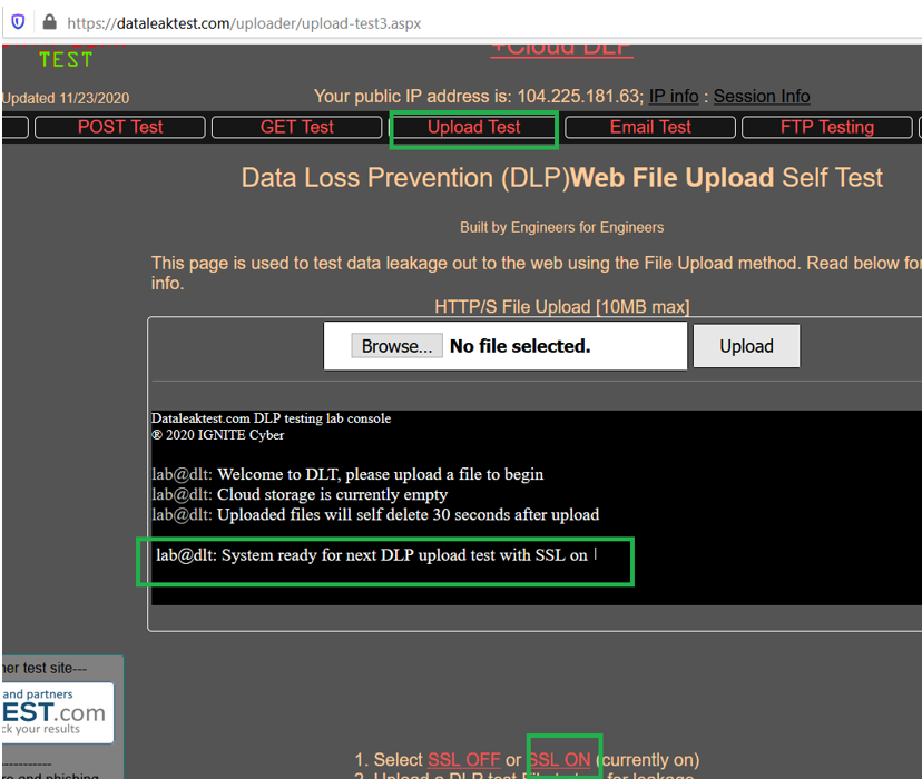 Data leak site DLP test with SSL ON