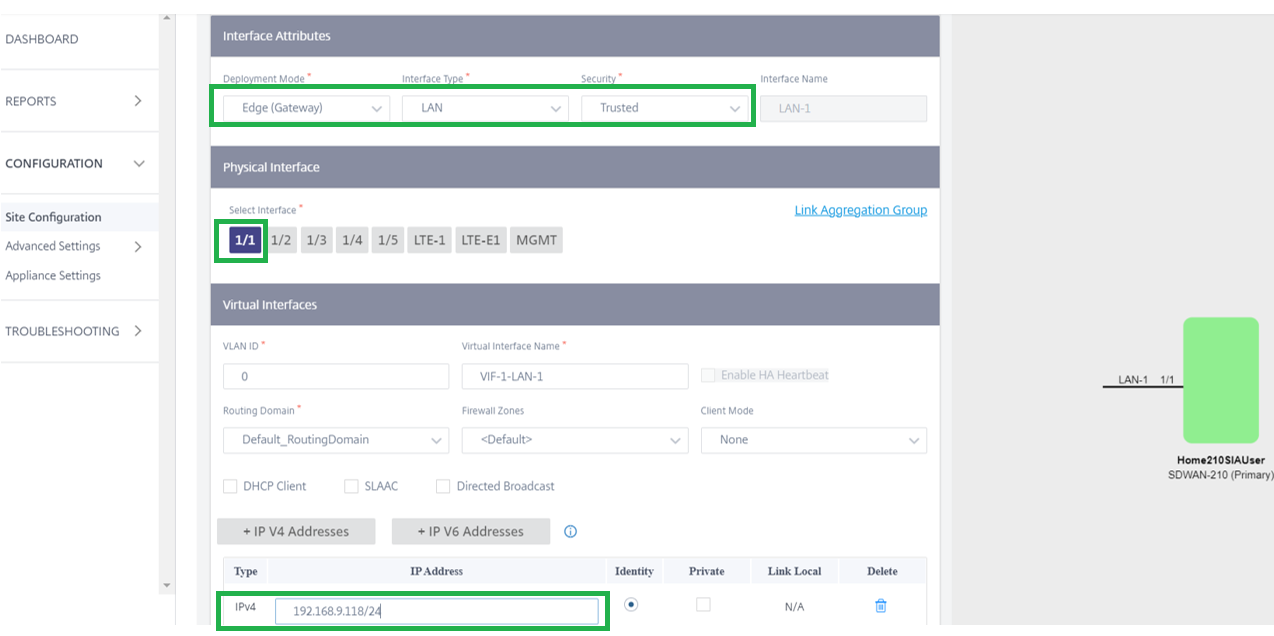 210 LAN Interface creation details from Orchestrator