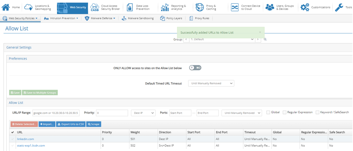 Allow List Saved Config Use Case 2