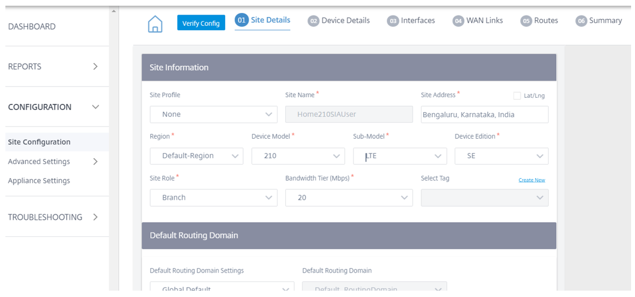 210 new site creation details from Orchestrator