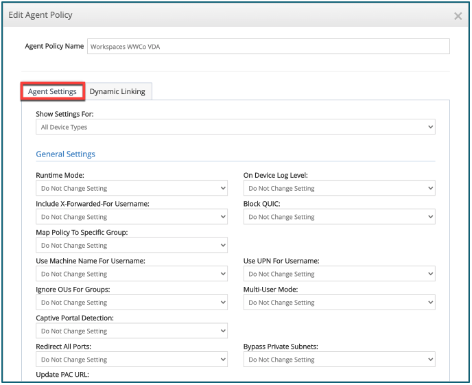 Citrix SIA AGENT POLICIES SETTINGS