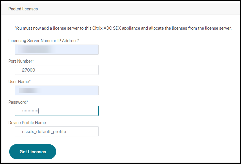 Enter details of license server