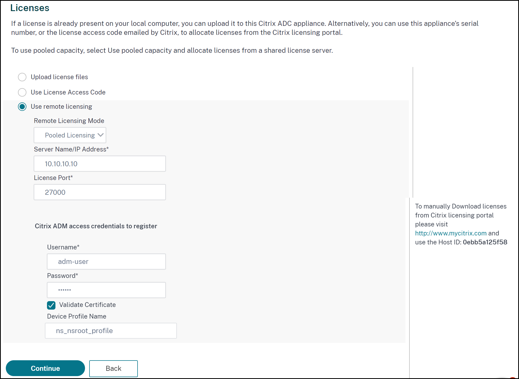 Manage license in ADC