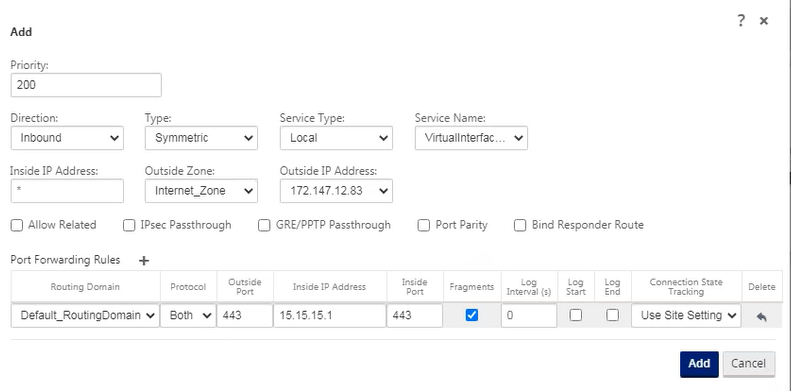 Port forwarding rules