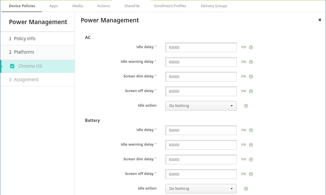 Device Policy settings