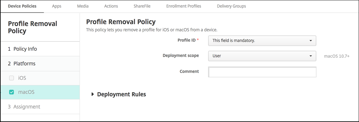 Device Policies configuration screen