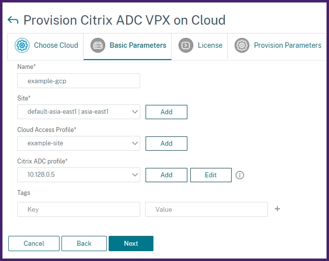 Provisioning Citrix ADC VPX basic parameters