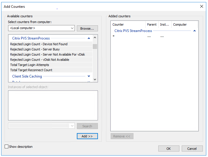 Provisioning server performance counters