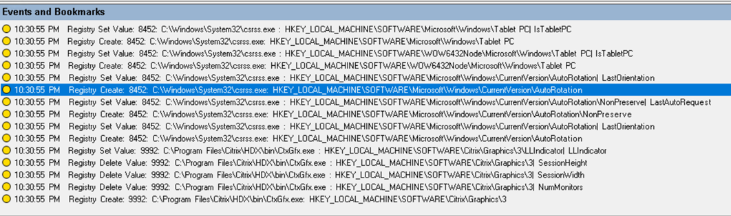 Registry modification events