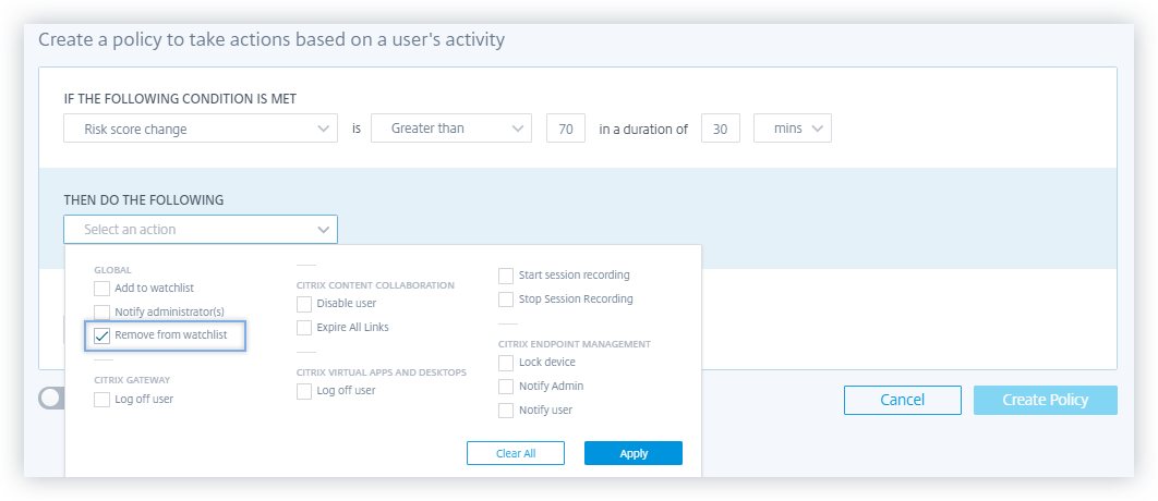 Policy to remove from watchlist