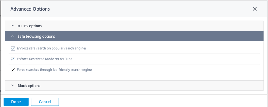 Safe browsing options