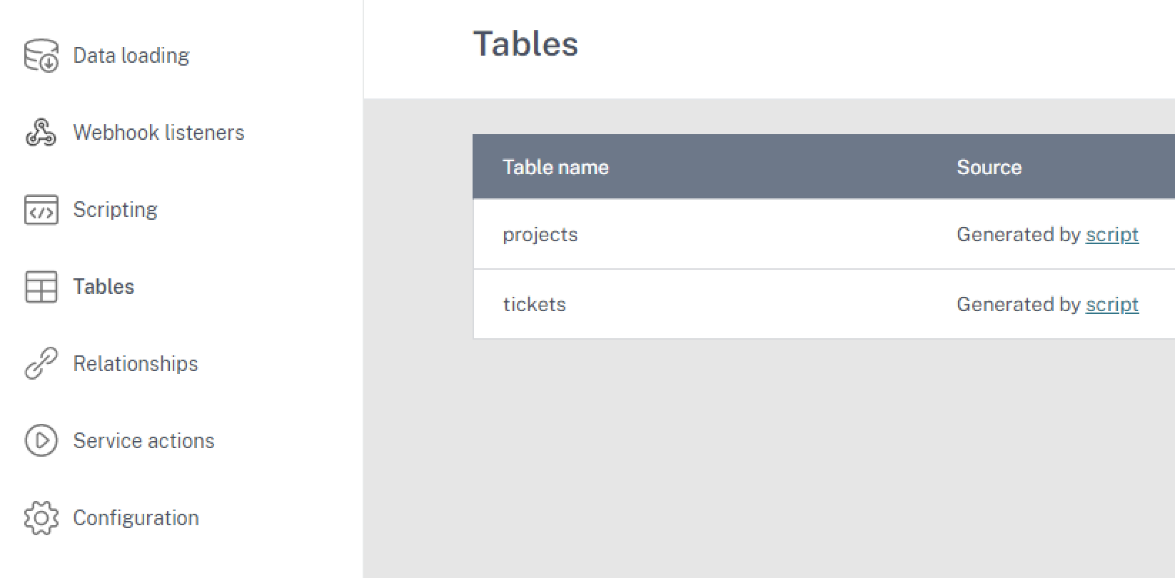 Script table