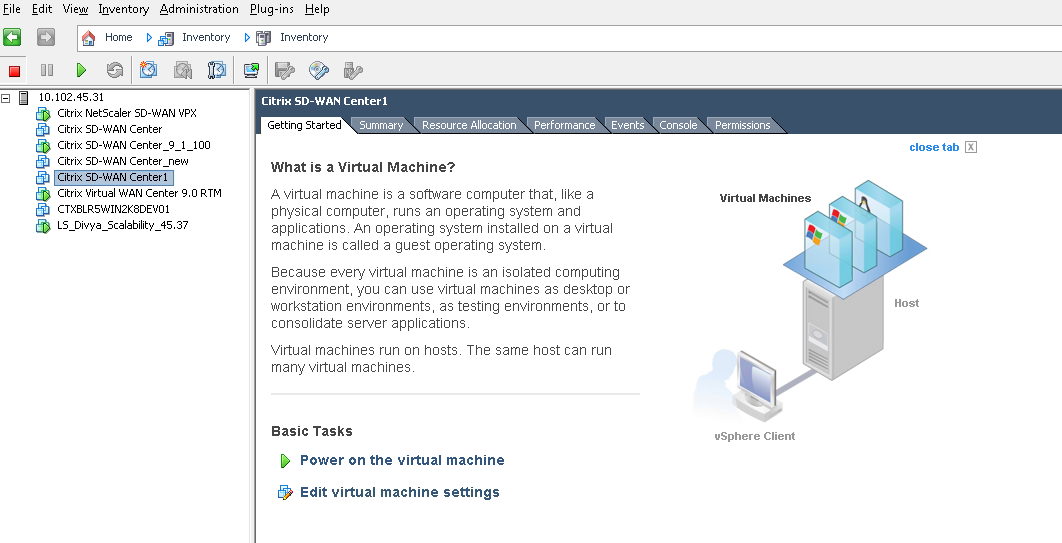 vSphere client inventory