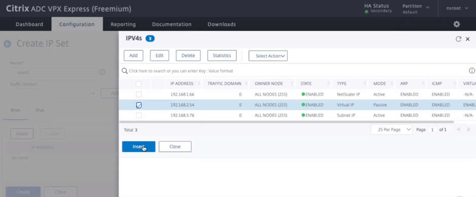 Create secondary IP set