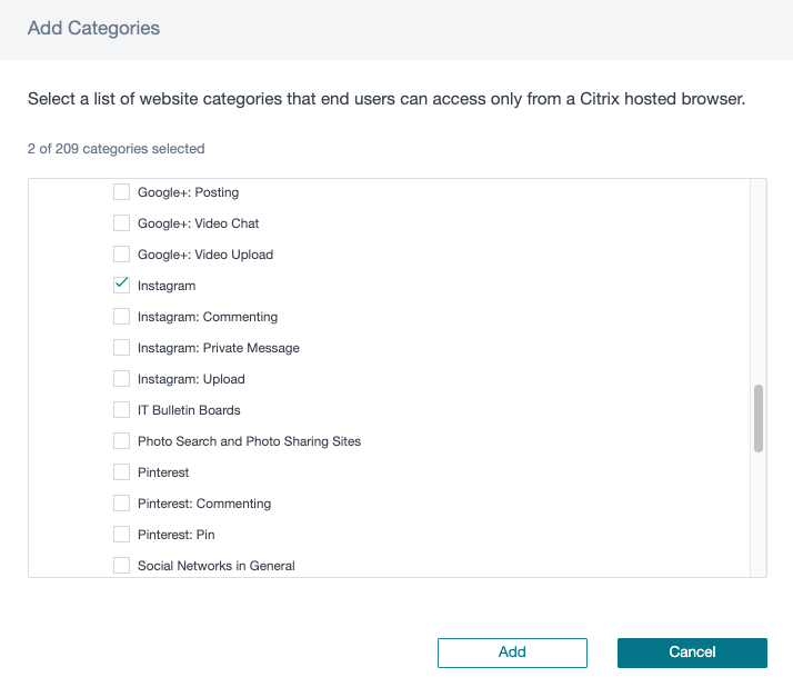 Select Instagram as redirect category