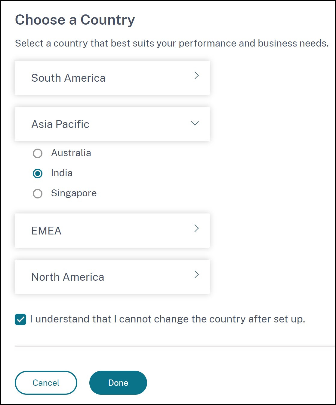 Select region to set up Citrix ADM