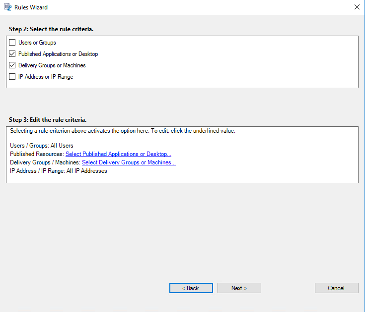 Select rule criteria