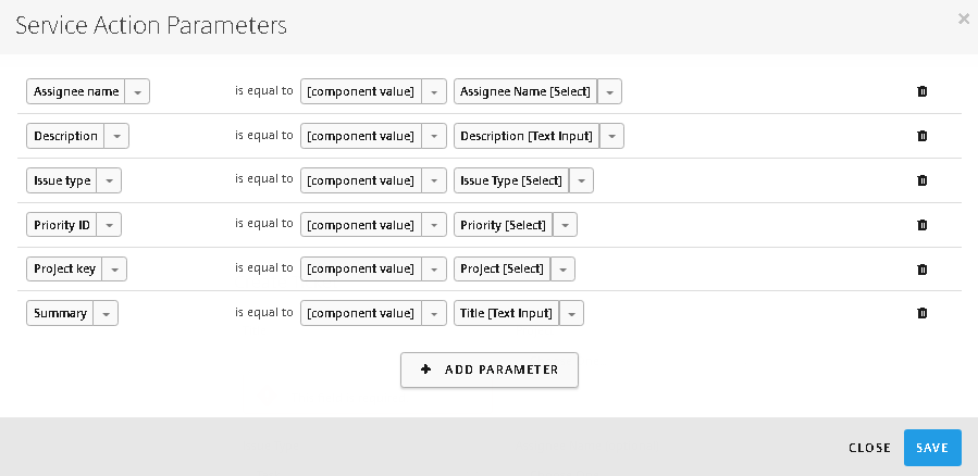 Create page service actions