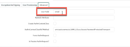 User field and name ID field