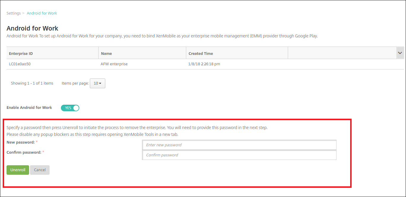 Image of the Unenroll option