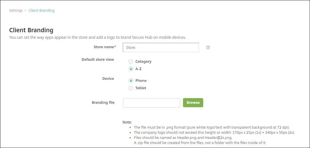 Settings configuration screen