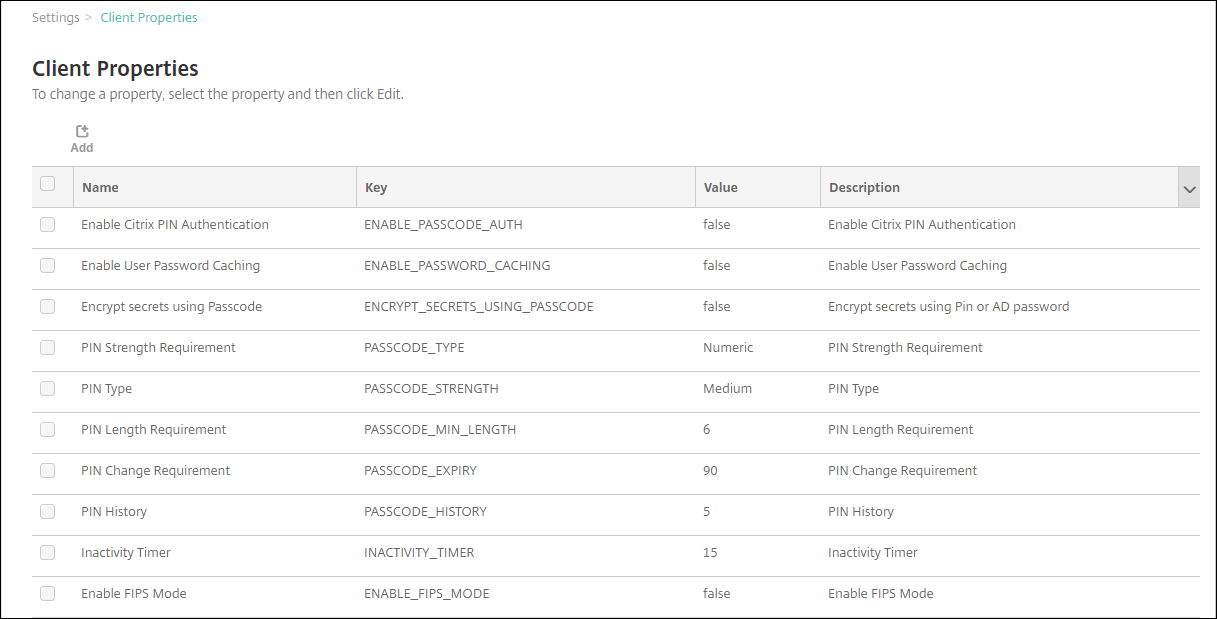 Image of Client Properties screen